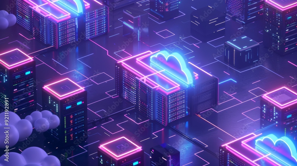 Poster futuristic cloud storage technology with ai-driven solutions in a sleek digital environment