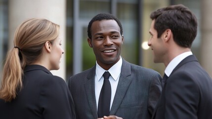 Fototapeta premium Strategic Alliance: A diverse team of business professionals engage in a collaborative discussion, forging partnerships for success. 