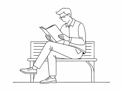 recommend clip art: continuous single line drawing of man on bench reading a newspaper, line art vector illustration
                    