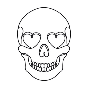 recommend clip art: Human scull. One line continuous Halloween skull isolated on white background. Line art outline vector illustration