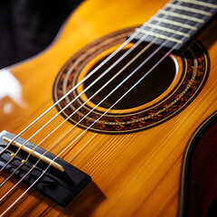 Elegant Classic Guitar Captured in a Closeup View: Reflecting Craftsmanship, Design, and Musical Passion