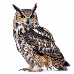 Obraz premium Real Brown Owl on White Background