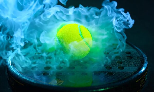 Padel tennis racket. Background with copy space. Sport court and balls. Social media template. Promotion for padel events.