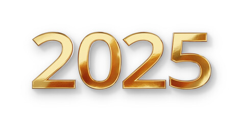 golden year 2025, metallic gold or gold color number in bold letters, medium-dark shadows for up to dark backgrounds, isolated, flat style as symbol icon background overlay element
