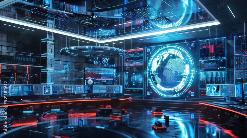 Poster futuristic workspace with cutting-edge cloud storage and ai-driven data management tools