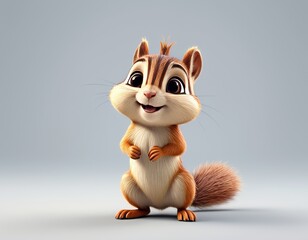 Naklejka premium chipmunk cartoon style character isolate on a grey background, cute 3d art pictures for kids, good for print for clothing, stationery, books, children's products