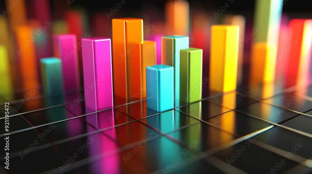 Leinwandbilder a close-up of a 3d bar graph displaying financial data with vibrant, colorful bars rising above a gr