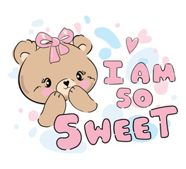 Hand Drawn Cute little Teddy Bear, children Design print on t-shirt vector illustration