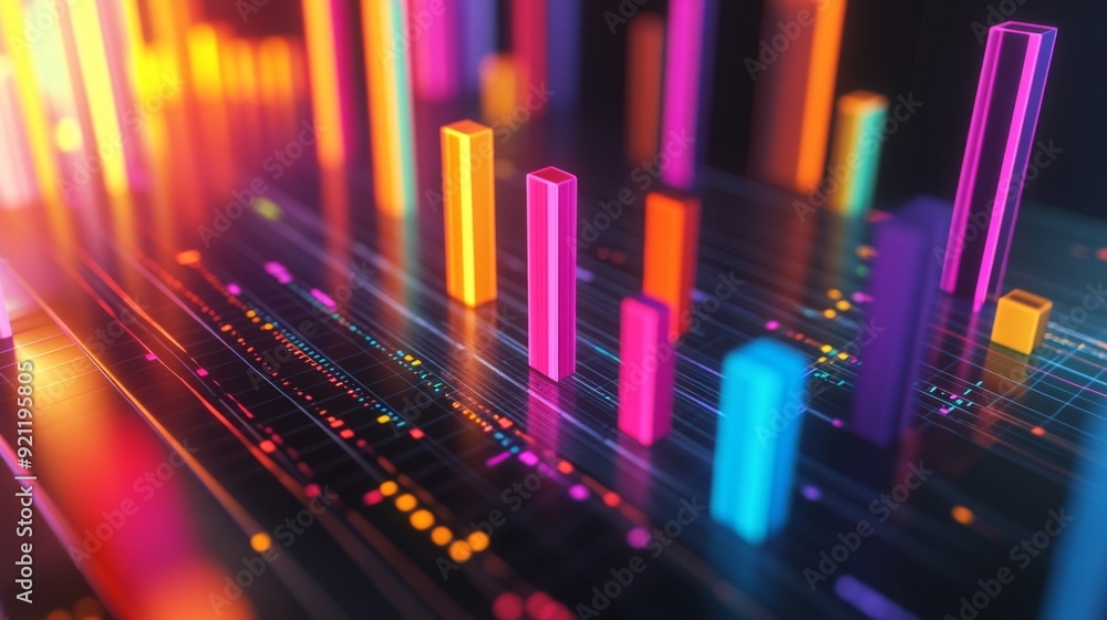 Poster A close-up of a 3D bar graph on a computer screen, with colorful bars rising from a grid and data points clearly marked, illustrating complex data visualization
