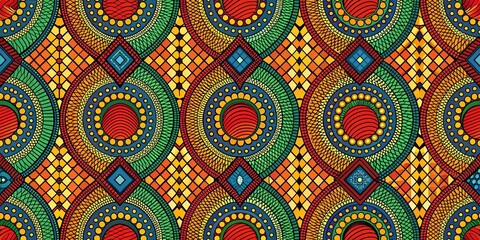 Fototapeta premium Vibrant and colorful African fabric seamless pattern, African, fabric, seamless, pattern, traditional, colorful, vibrant