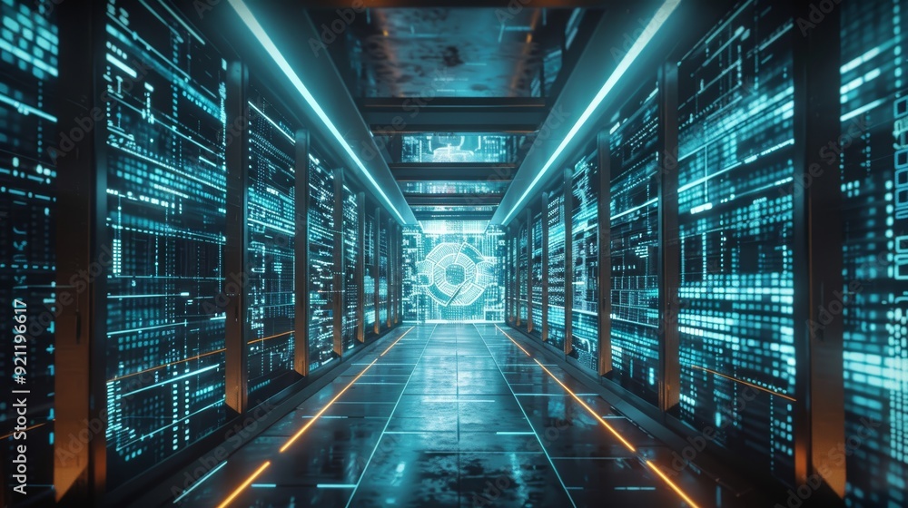 Poster futuristic cloud storage technology with ai-driven data analysis in advanced tech environment