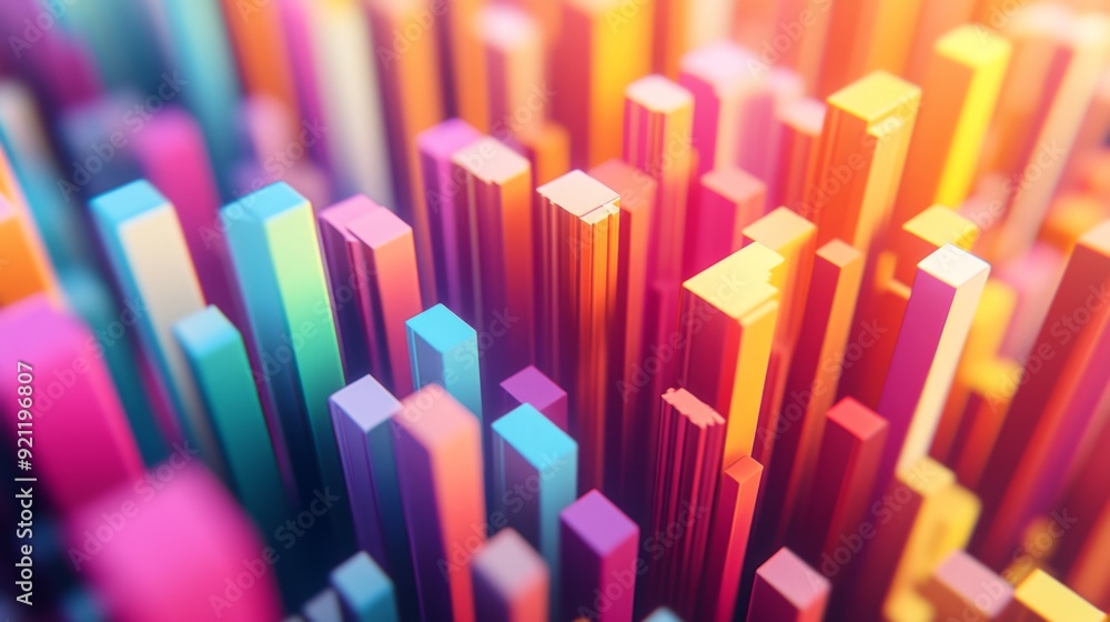 Poster a close-up of a 3d histogram with varying bar heights and depths, highlighting the distribution of d