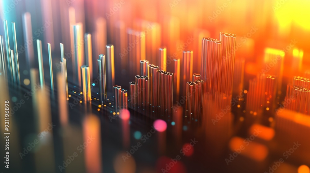 Poster a close-up of a 3d histogram with varying bar heights and depths, highlighting the distribution of d