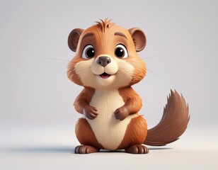 Obraz premium cute beaver on grey background 3d animals pictures for kids, good for print for clothing, stationery, books, children's products, Forest animal