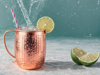 A mug of a drink with a lime slice in it