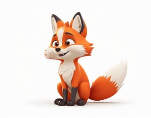 Obraz premium cute fox on white background 3d animals pictures for kids, good for print for clothing, stationery, books, children's products, Forest animal