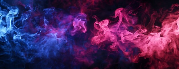 Vibrant red and blue smoke combine to create a dynamic and abstract visual. Perfect for those who want to add an element of mystery and interest to their designs,Generative AI.鮮やかな赤と青の煙が融合し、ダイナミックで抽象的