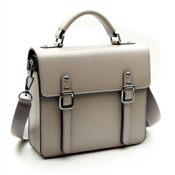 Stylish Satchel in Grey Leather with Top Handle and Sleek Design