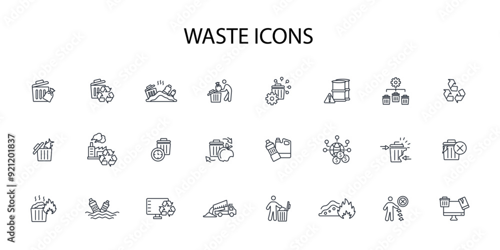 Poster waste icon set.vector.editable stroke.linear style sign for use web design,logo.symbol illustration.