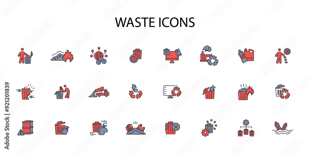 Poster waste icon set.vector.editable stroke.linear style sign for use web design,logo.symbol illustration.