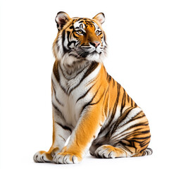 Fototapeta premium Studio Shot of a Tiger with Bold Orange and Black Stripes Isolated on White