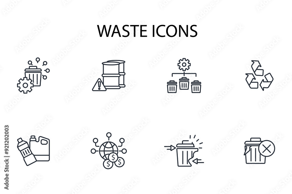 Poster waste icon set.vector.editable stroke.linear style sign for use web design,logo.symbol illustration.
