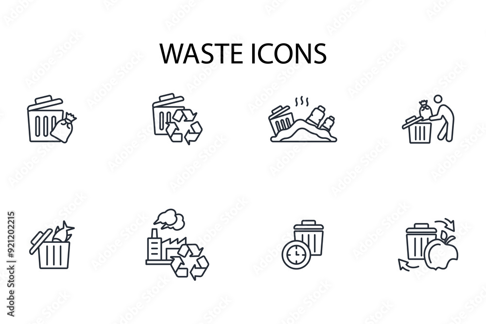 Poster waste icon set.vector.editable stroke.linear style sign for use web design,logo.symbol illustration.