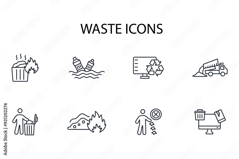 Poster waste icon set.vector.editable stroke.linear style sign for use web design,logo.symbol illustration.