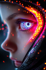 Futuristic Sci-Fi Portrait of a Woman in a Luminous Helmet