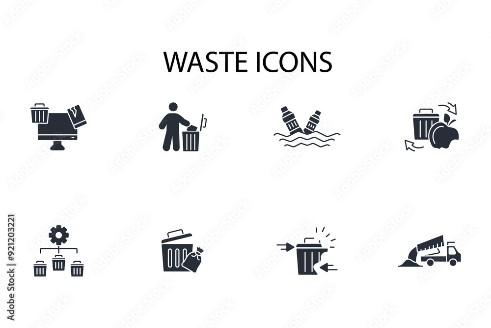 Poster waste icon set.vector.editable stroke.linear style sign for use web design,logo.symbol illustration.