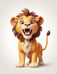 Cool cartoon lion with open mouth and big eyes Animation style 3D render of roaring lion African animal 