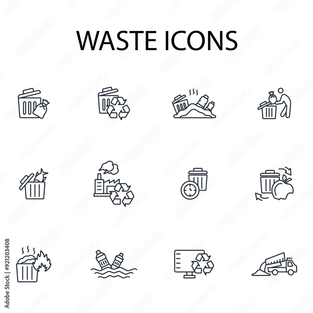 Poster waste icon set.vector.editable stroke.linear style sign for use web design,logo.symbol illustration.