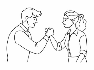 continuous single line drawing of two people doing a fist bump, line art vector illustration
