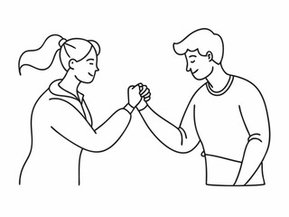 continuous single line drawing of two people doing a fist bump, line art vector illustration
