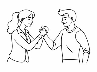 continuous single line drawing of two people doing a fist bump, line art vector illustration
