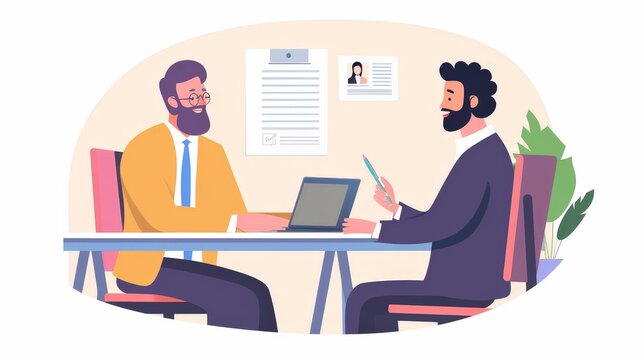 A manager conducting a performance review with an employee, providing constructive feedback and setting future goals.