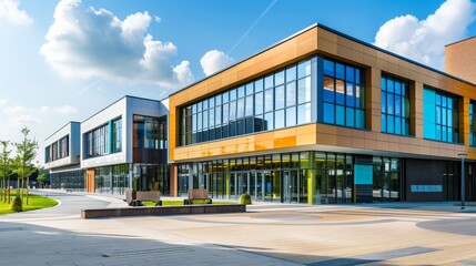 A modern school building facade showcasing architectural excellence and functionality.