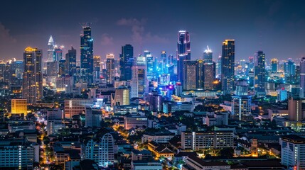 A night view of a city, with buildings illuminated by countless lights, creating a stunning display against the dark sky.