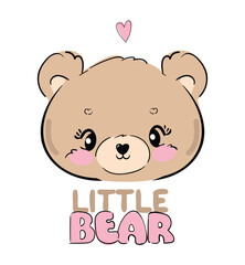 Teddy bear and heart vector hand drawn illustration, cute print design for kids 