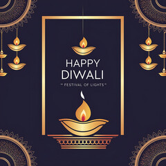 happy diwali background with burning candles, dark and blurred background