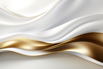 Elegant abstract background with white and gold wavy lines.