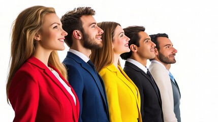 A Vision of Shared Success: A diverse business team gazes optimistically towards the future, embodying ambition and collaboration in perfect harmony.