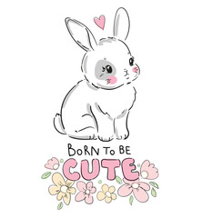 Hand Drawn Cute Bunny, print design rabbit, children print on t-shirt.