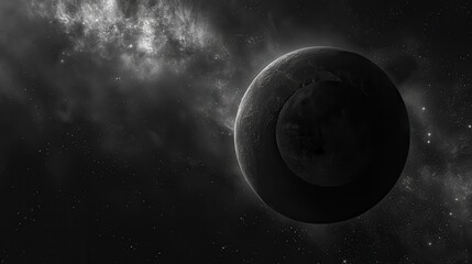 Naklejka premium Dark Planet: A Far and Distant World Surrounded by a Cosmic Nebula