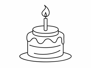 continuous single line drawing of birthday cake with candle on top, line art vector illustration
