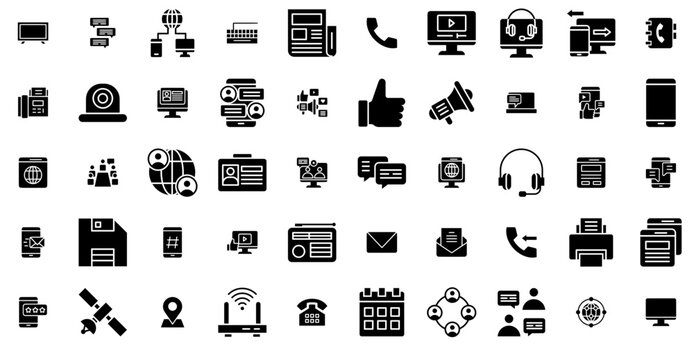 A Collection Of Contacts And Communication Icons Collection Isolated Silhouette Solid Icons Including Mobile,Telephone,Message,Chat,Communication Vector Illustration Linear Pictogram Pack
