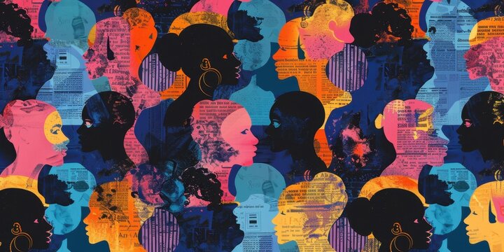  pattern of abstract silhouettes in different colors and patterns, a newspaper texture collage of African American faces Generative AI