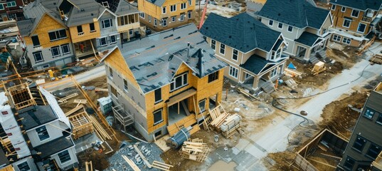 Modern Residential Construction Site with Multiple Homes in Progress - Aerial View of Innovative Project
