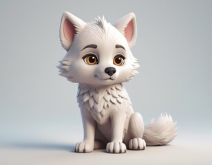 Cute 3d cartoon white wolf isolated on a grey background for children's books and avatars Generative AI