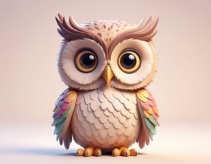 Fototapeta premium Cute pastel color owl cartoon 3d rendering Forest animal for kids Story book Generative AI